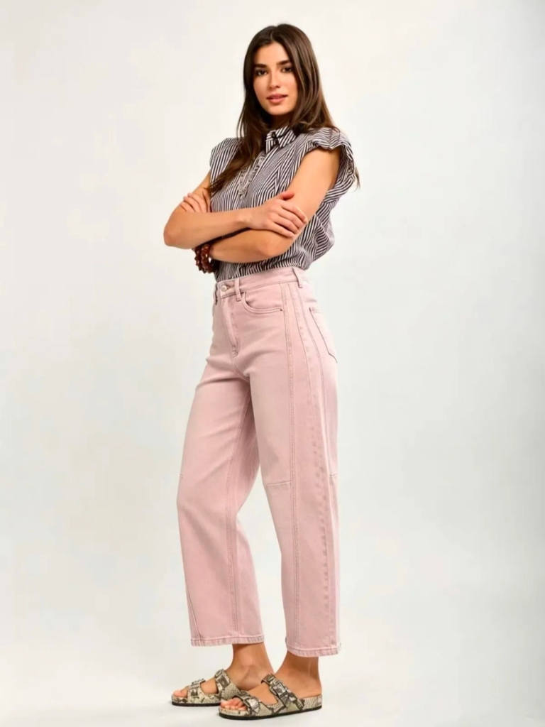Eabha Dusty Pink Barrel Jean