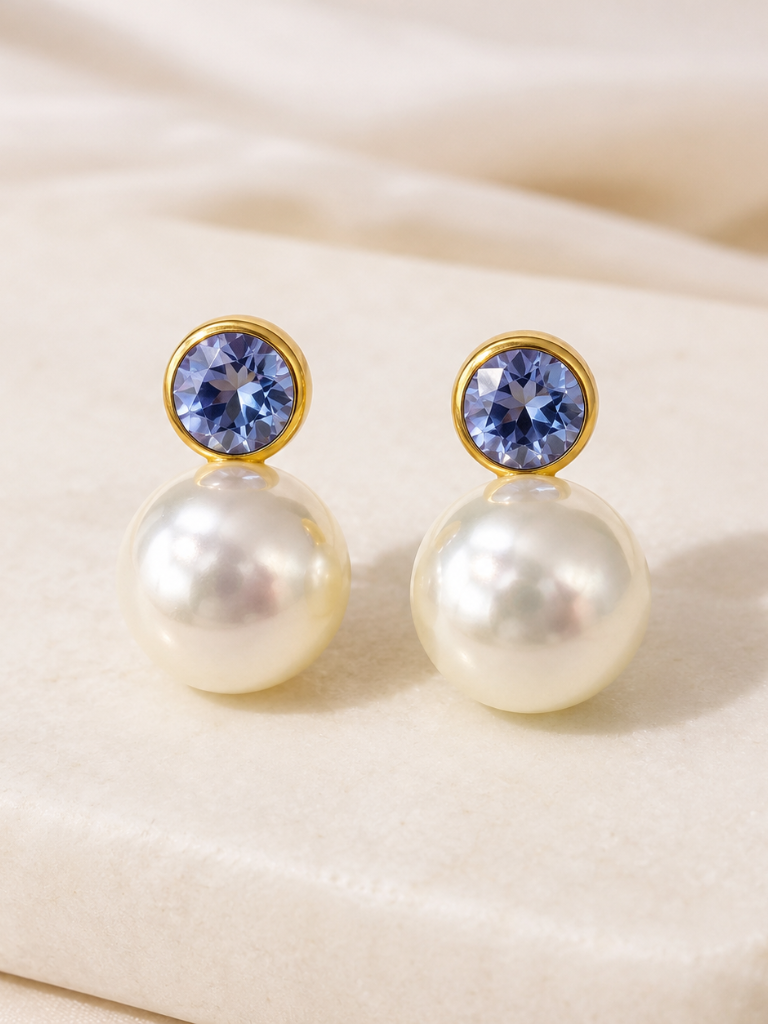 Laura Blue Gem Pearl Earring