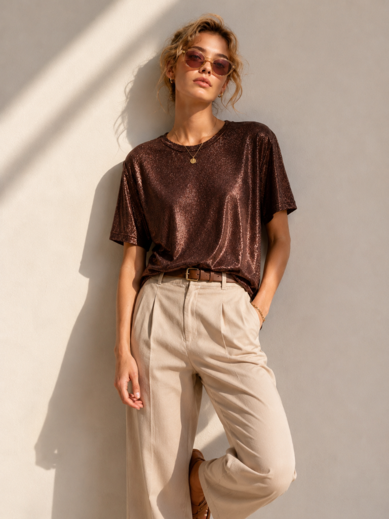 Esther Brown Metallic Tee