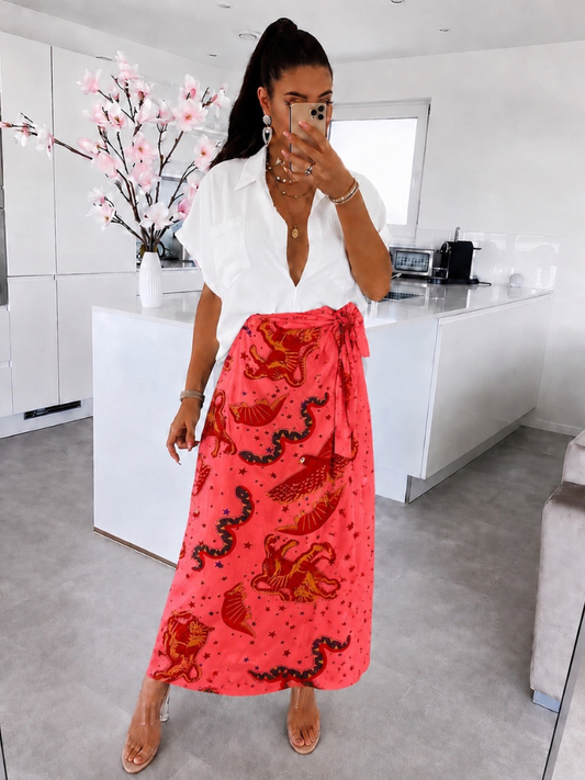 Cleo Coral Wrap Skirt