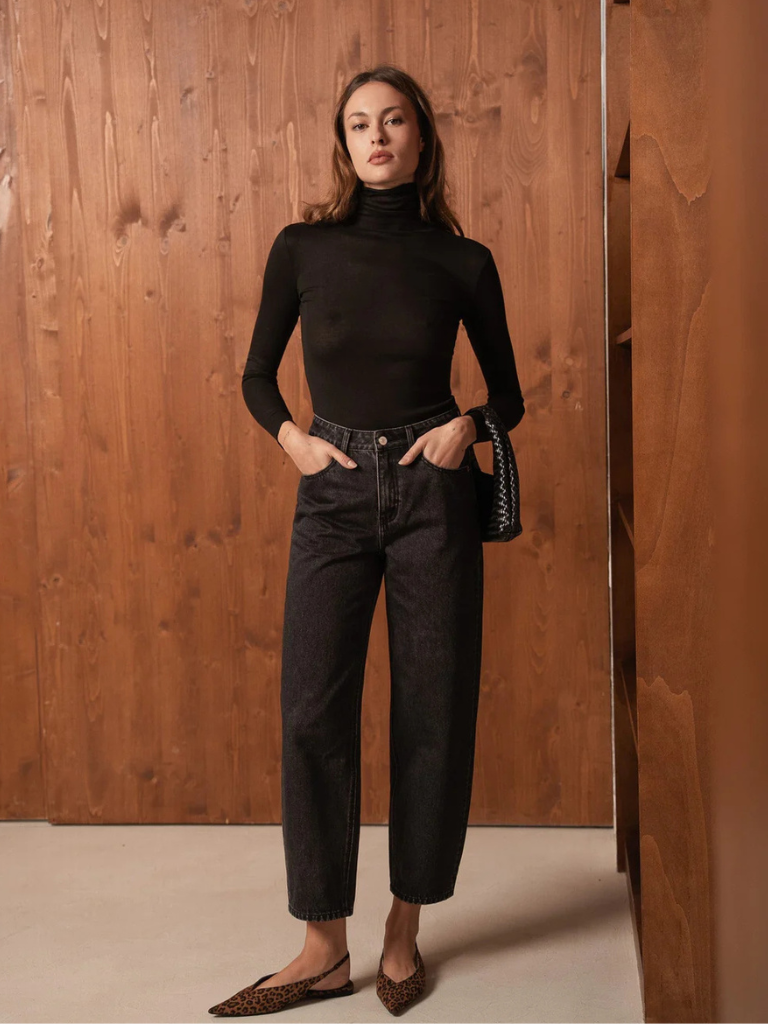 Bony Dark Grey Barrel Leg Jean