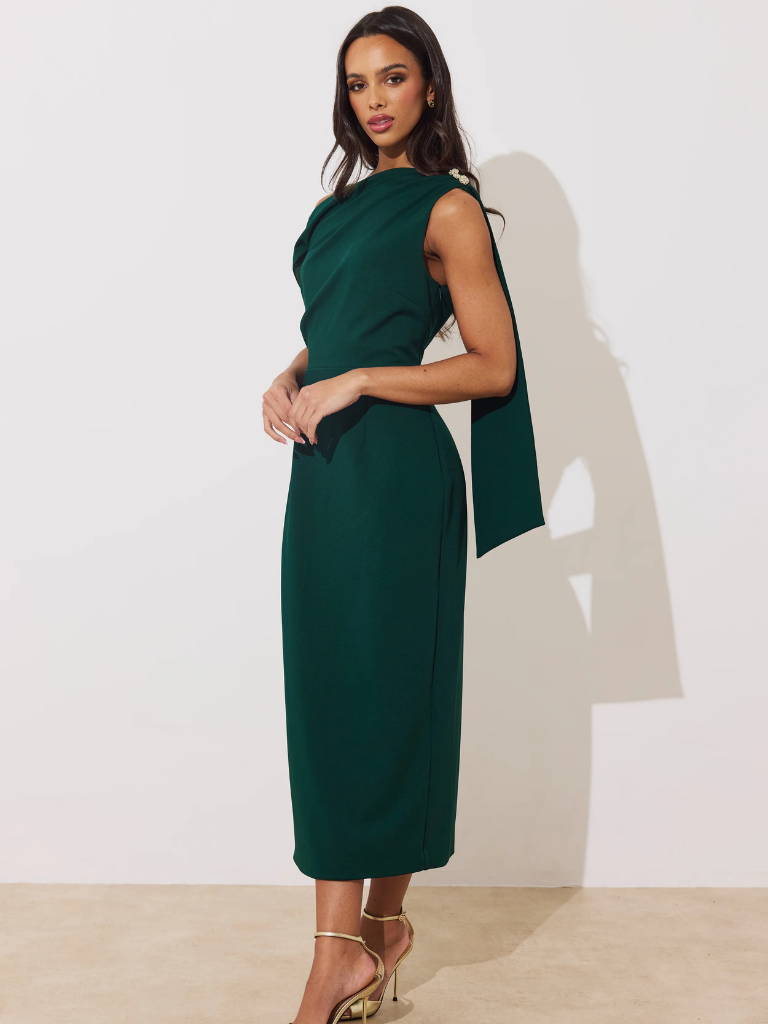 Eleni Green Drape Midi