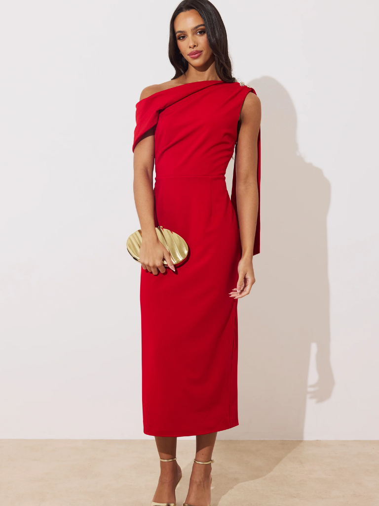 Eleni Red Drape Midi