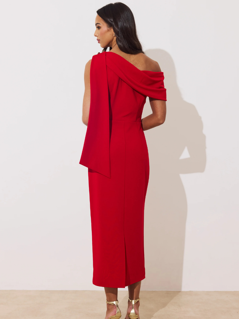 Eleni Red Drape Midi
