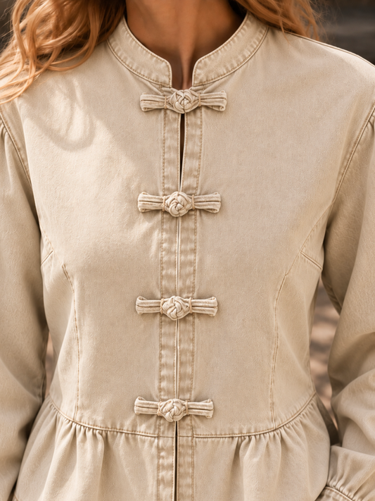 Vera Beige Mandarin Denim Top