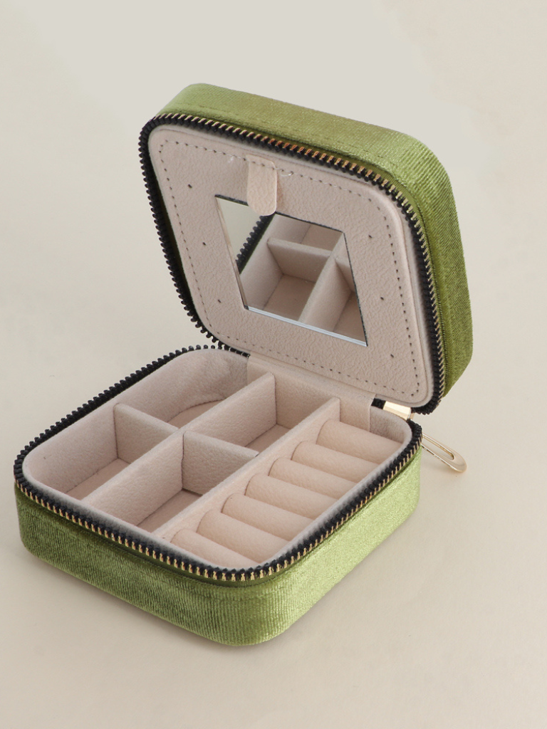 Harmony Olive Velvet Jewellery Box