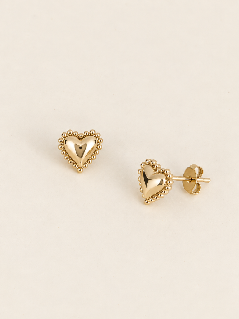 Midnight Heart Studs Gold