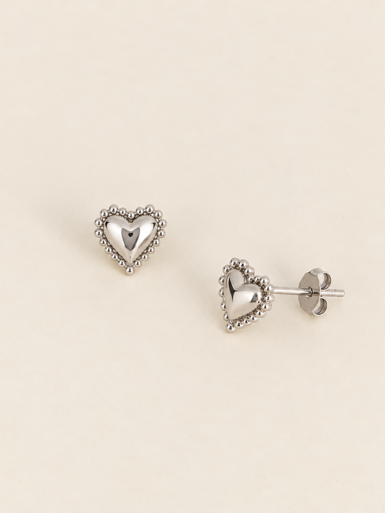 Midnight Heart Studs Silver