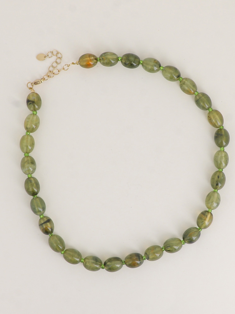 Olive Green Glow Beaded Necklace