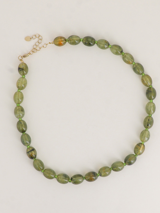 Olive Green Glow Beaded Necklace