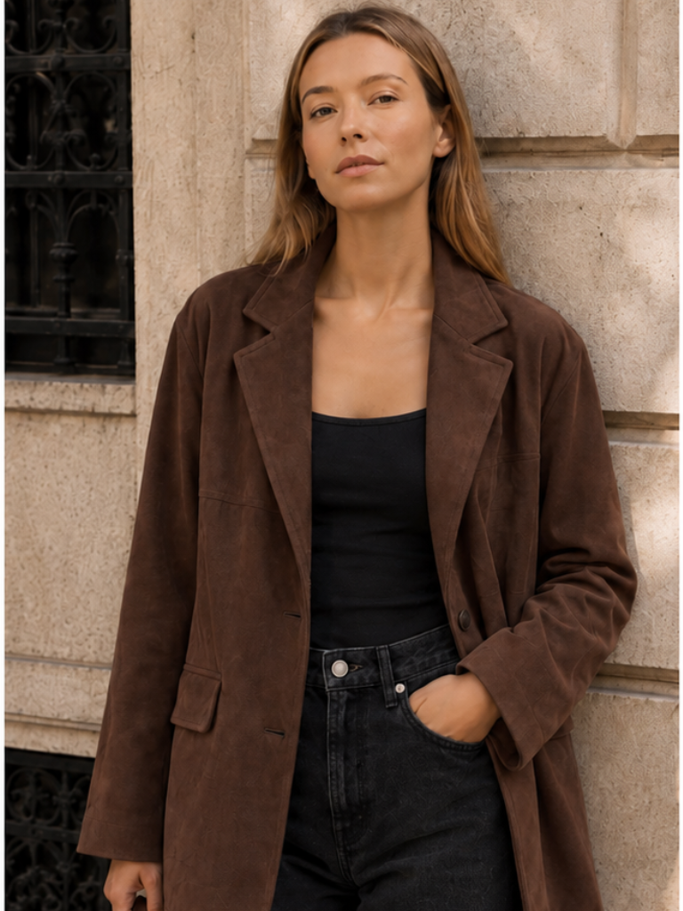 Florence Chocolate Faux Suede Blazer