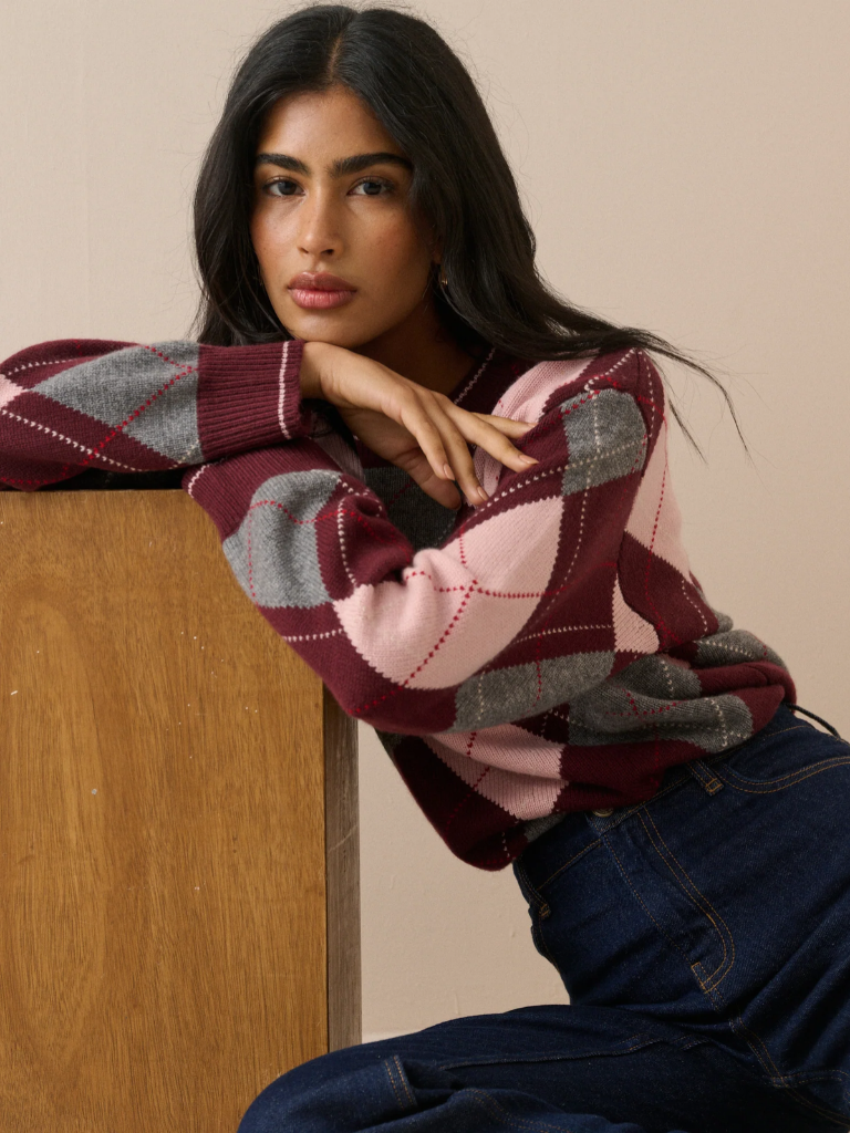 Burgundy Argyle Jumper