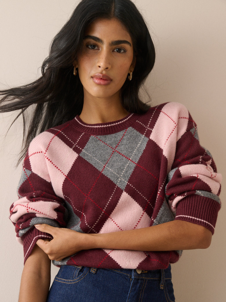 Burgundy Argyle Jumper