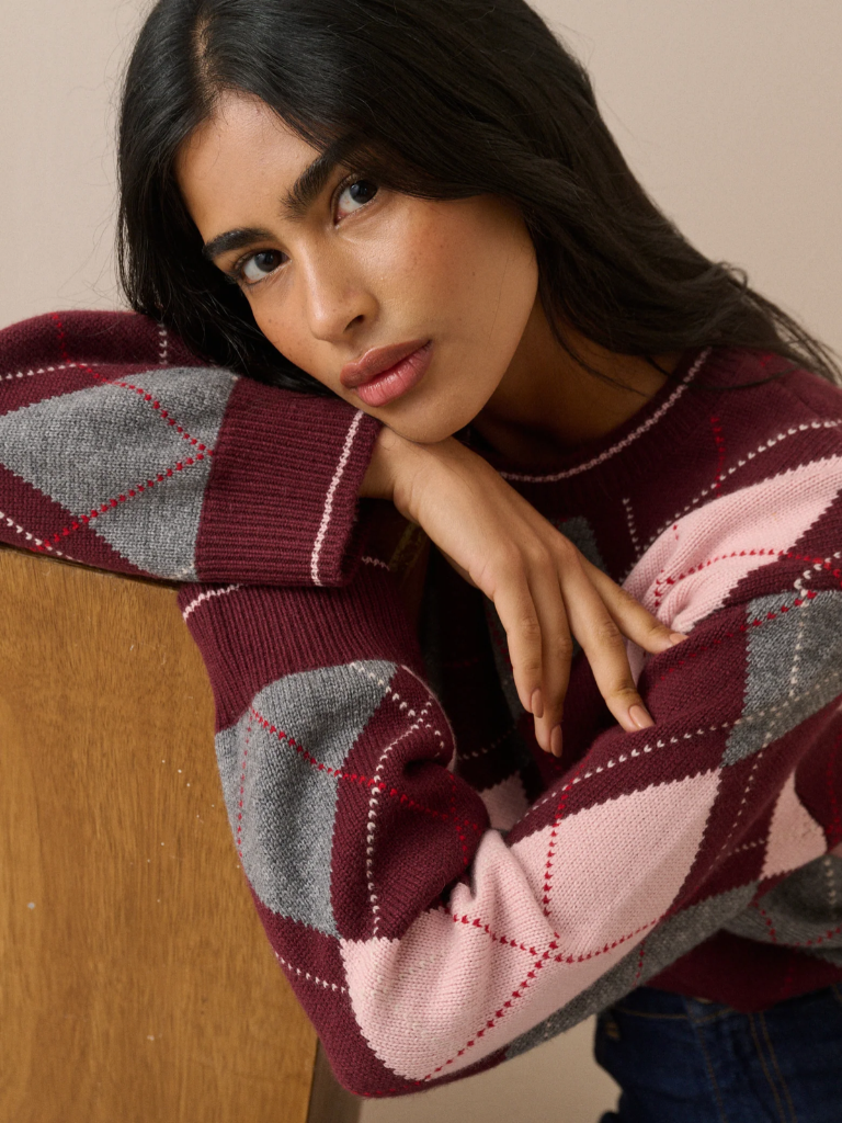 Burgundy Argyle Jumper