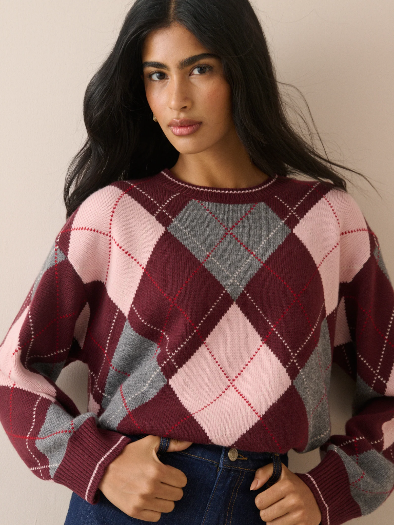 Burgundy Argyle Jumper