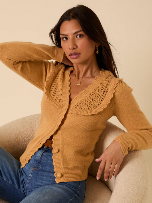 Yellow Pointelle yoke Cardigan