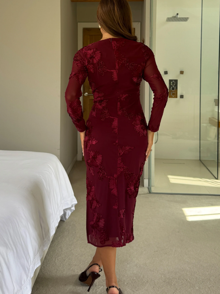 Elodie Floral Embroidered plum dress