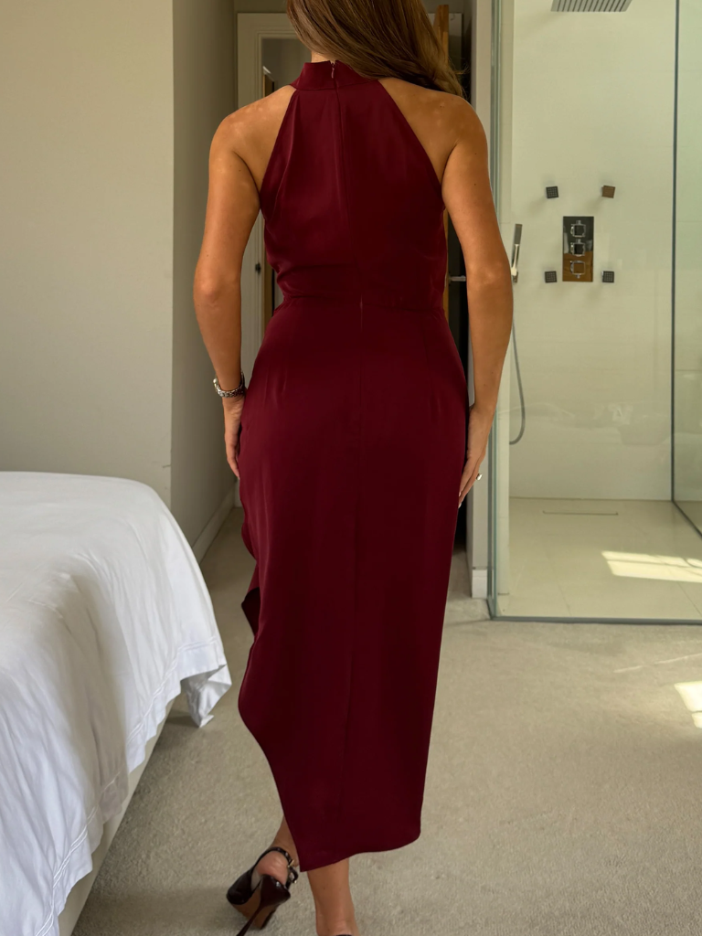 Priya Tie Waist Halter Dress - Plum