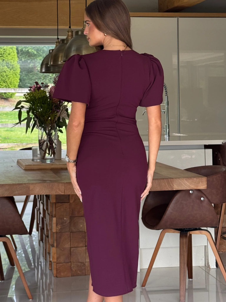 Freya puff sleeve wrap dress - plum