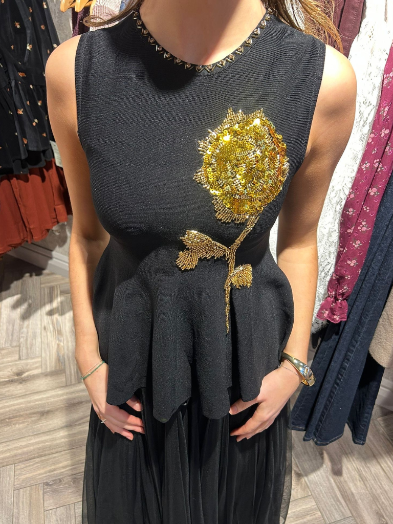 Lana Peplum Black Embroidery Top