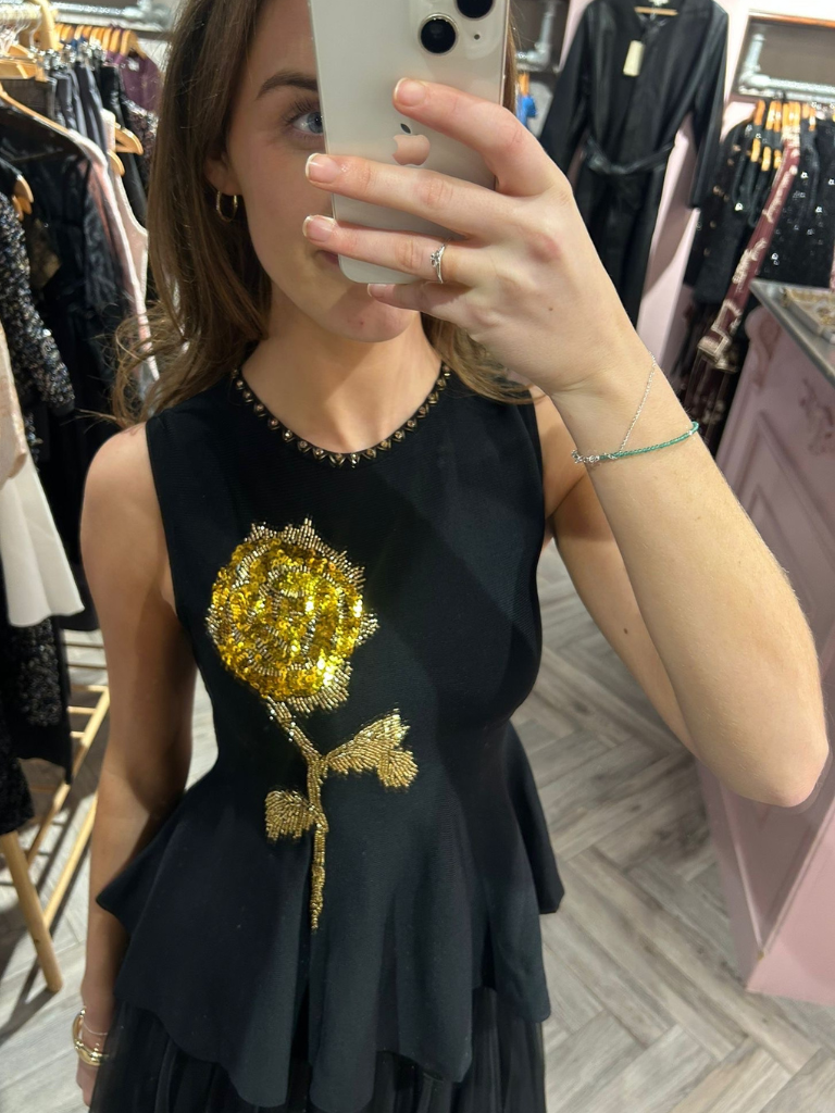 Lana Peplum Black Embroidery Top