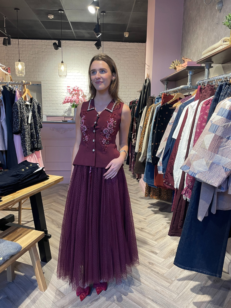 Burgundy Polka Dot Tulle