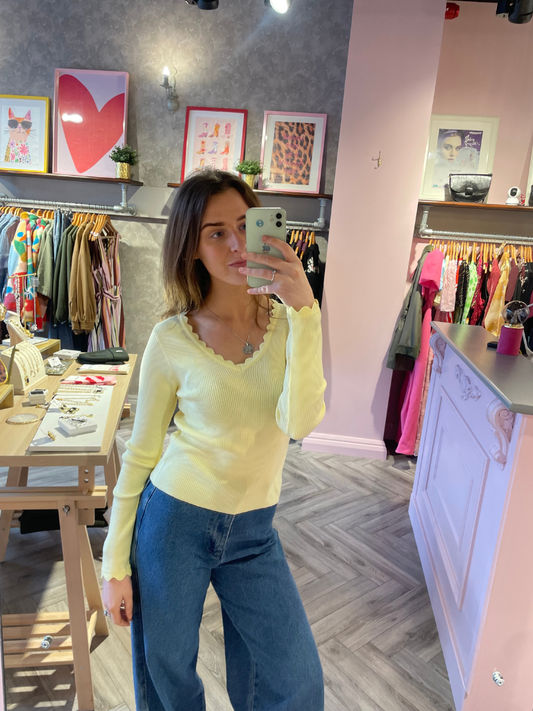 Ella Yellow Scallop Neckline Top