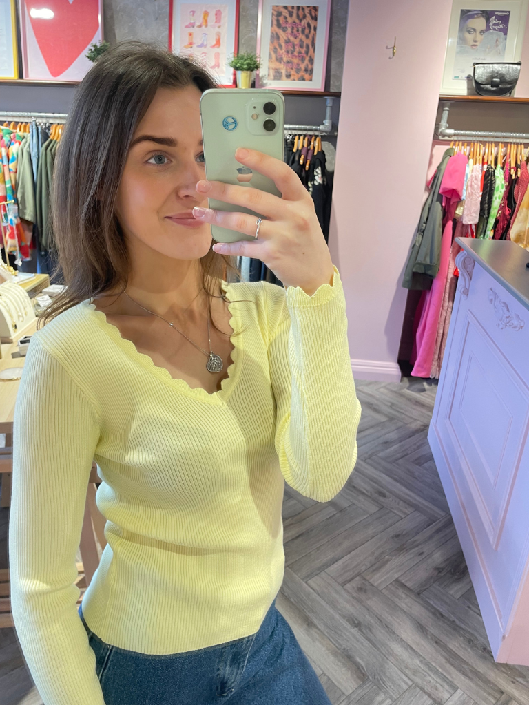 Ella Yellow Scallop Neckline Top