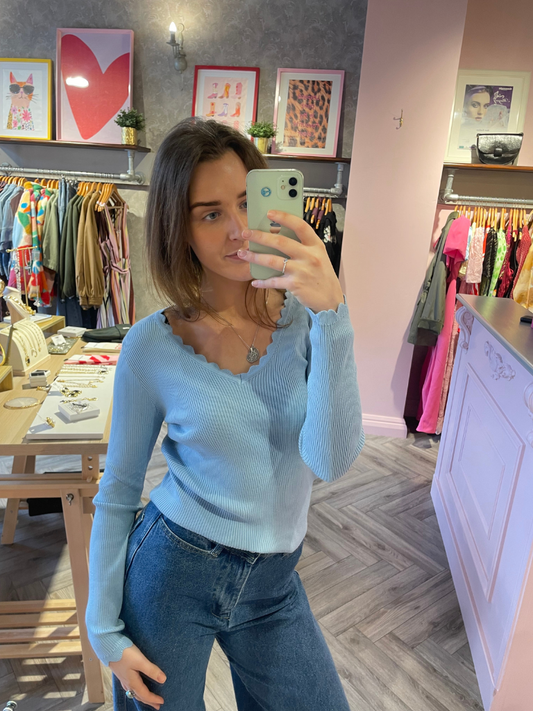 Ella Blue Scallop Neckline Top