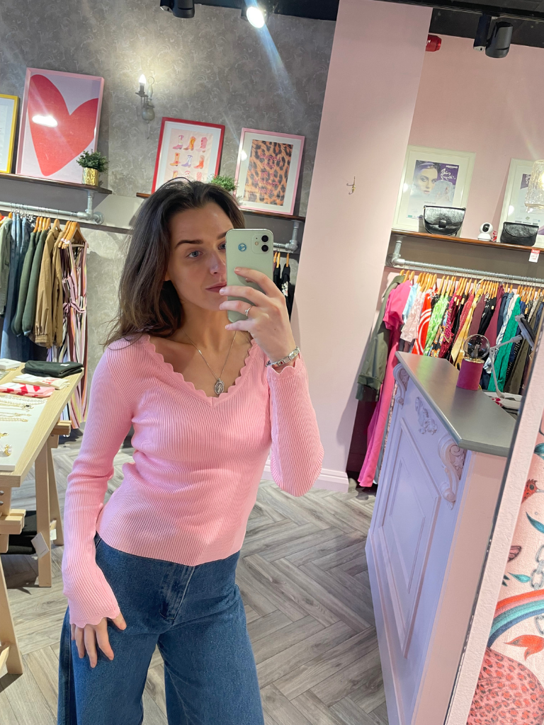Ella Pink Scallop Neckline Top