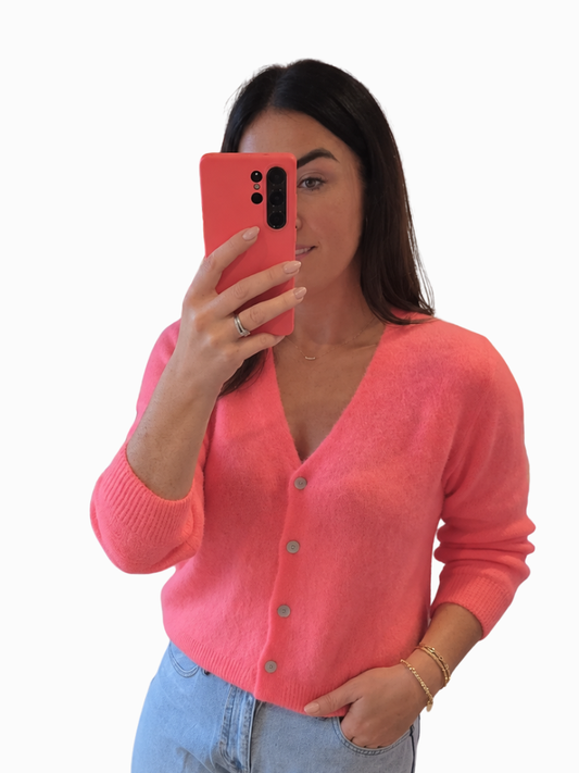 Claire Neon Coral Alpaca Blend Cardigan