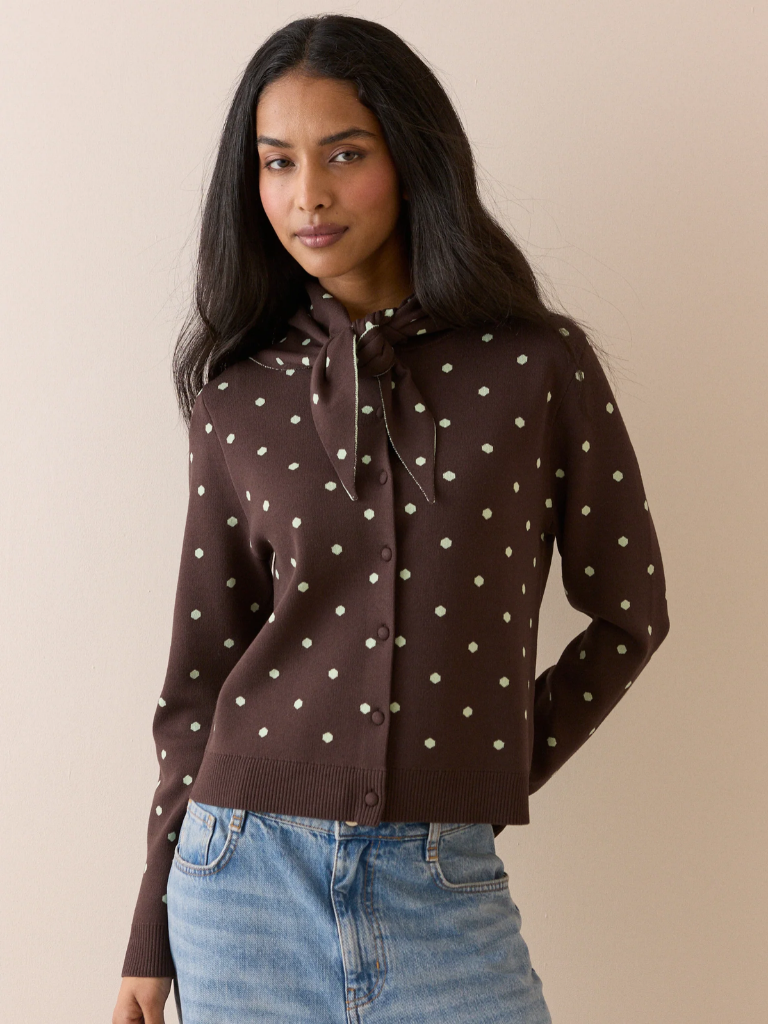 Carrie Polka Dot Cardigan with Neck Tie