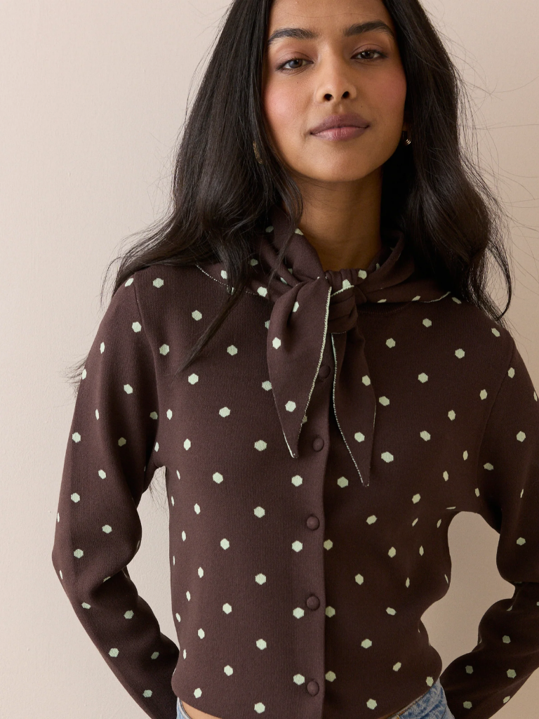 Carrie Polka Dot Cardigan with Neck Tie