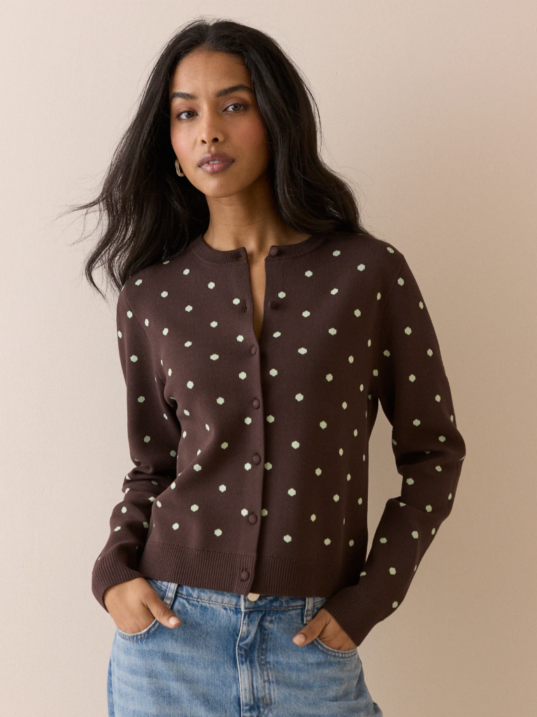 Carrie Polka Dot Cardigan with Neck Tie