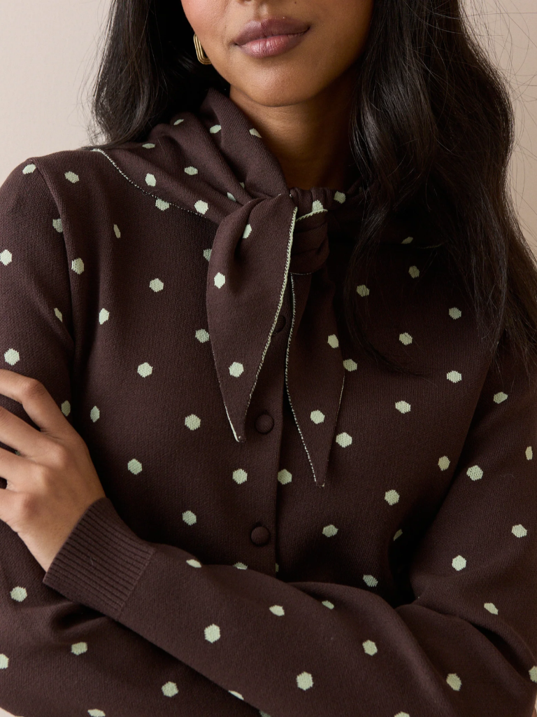Carrie Polka Dot Cardigan with Neck Tie