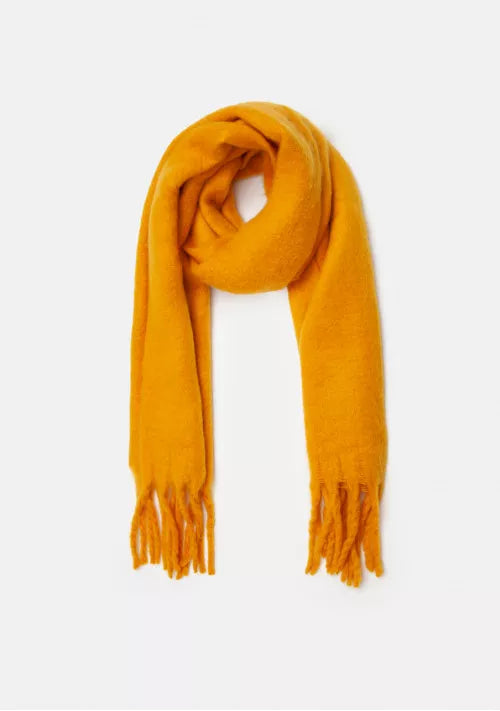 MUSTERED KNIT SCARF WITH FRINGE DETAIL
