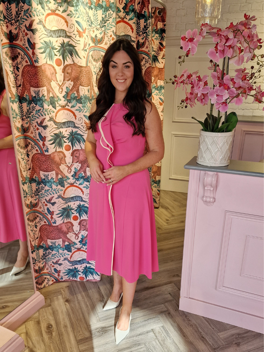 Elisa Pink Ruffle Midi Dress